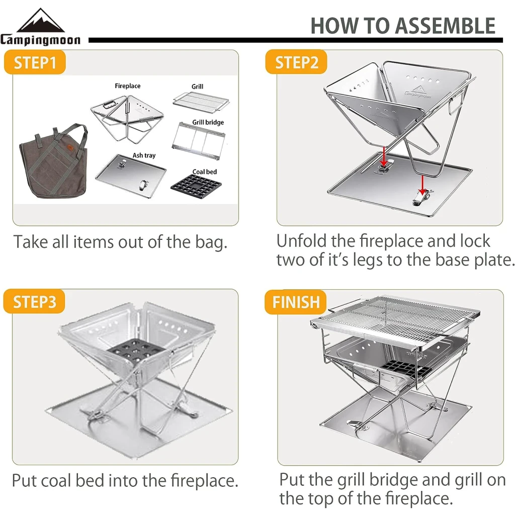 Campingmoon Opvouwbare multifunctionele grill en firepit Large MT-045