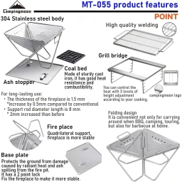 Campingmoon Opvouwbare multifunctionele grill en firepit X-Large MT-055