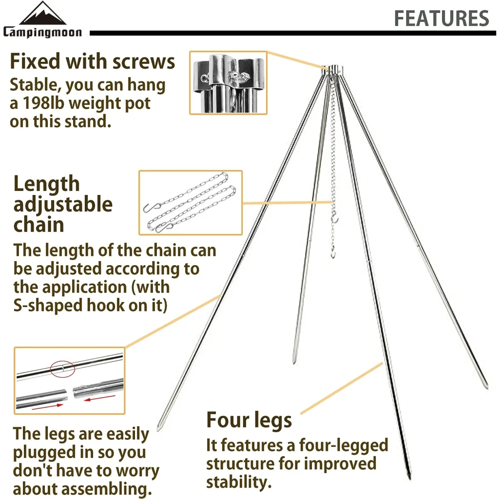 Campingmoon Vierpoot RVS voor Dutch Ovens Driepoot