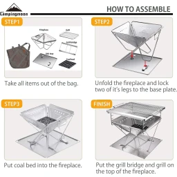 Campingmoon Opvouwbare multifunctionele grill en firepit Medium MT-035