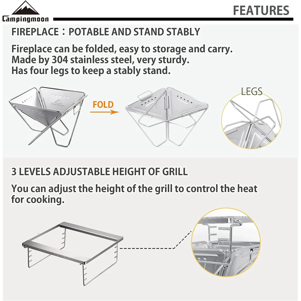 Campingmoon Opvouwbare multifunctionele grill en firepit Medium MT-035