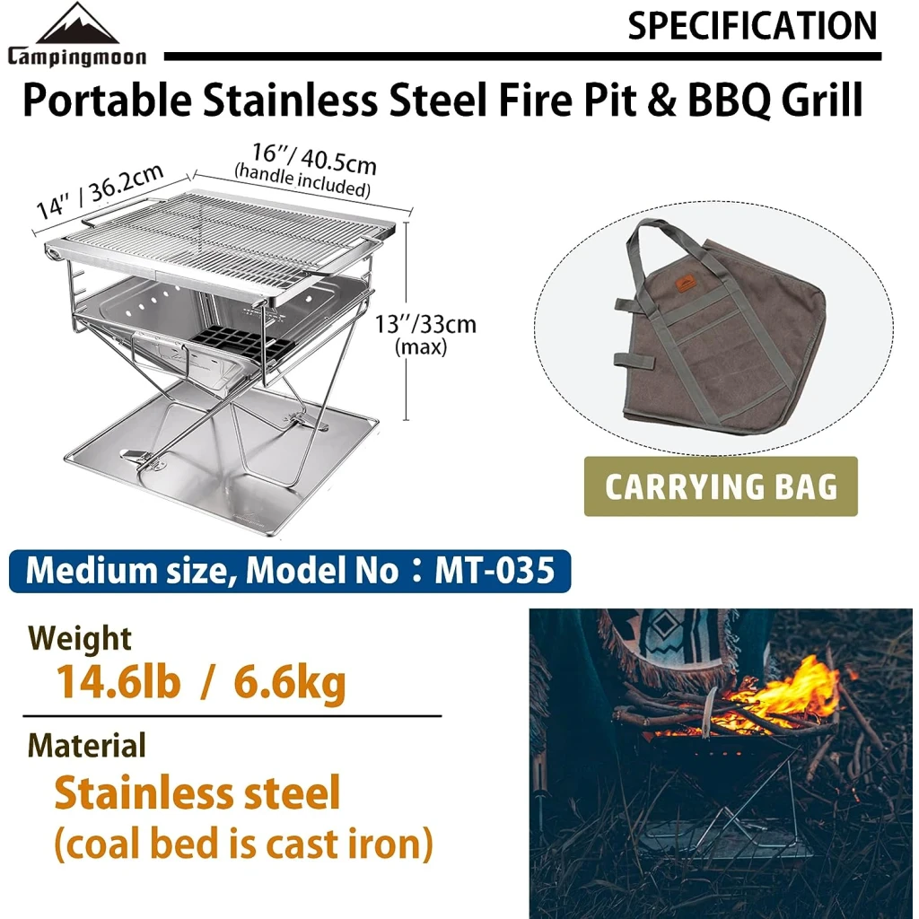 Campingmoon Opvouwbare multifunctionele grill en firepit Medium MT-035