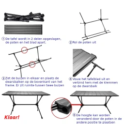 Campingmoon Lichtgewicht opvouwbare aluminium camping tafel