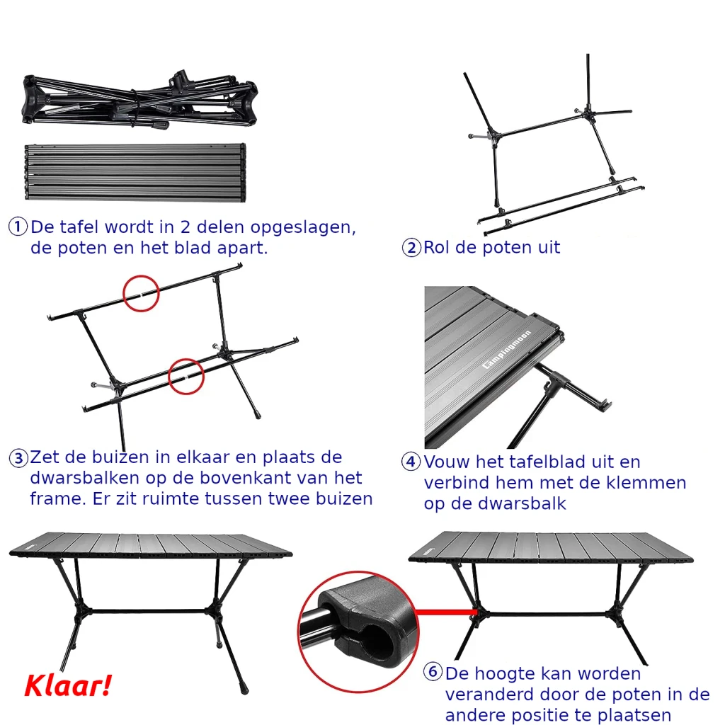 Campingmoon Lichtgewicht opvouwbare aluminium camping tafel