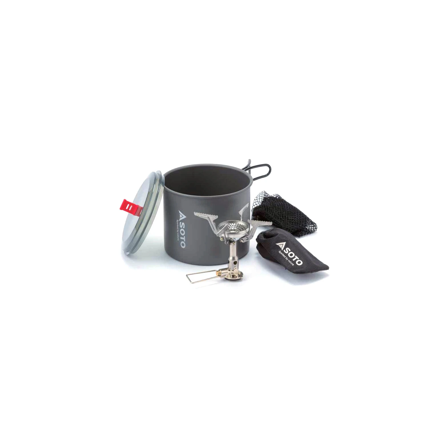 Soto Amicus Brander (zonder piezo ontsteker) + New River Pan Combo - Voordelige Starterset Gasbrander Compacte Afmetingen Nauwkeurig Instelbaar Soto