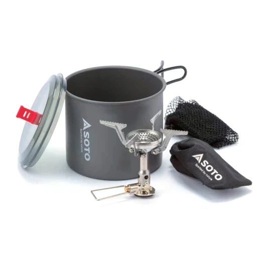 Soto Soto Amicus Brander (zonder piezo ontsteker) + New River Pan Combo - Voordelige Starterset Gasbrander Compacte Afmetingen Nauwkeurig Instelbaar